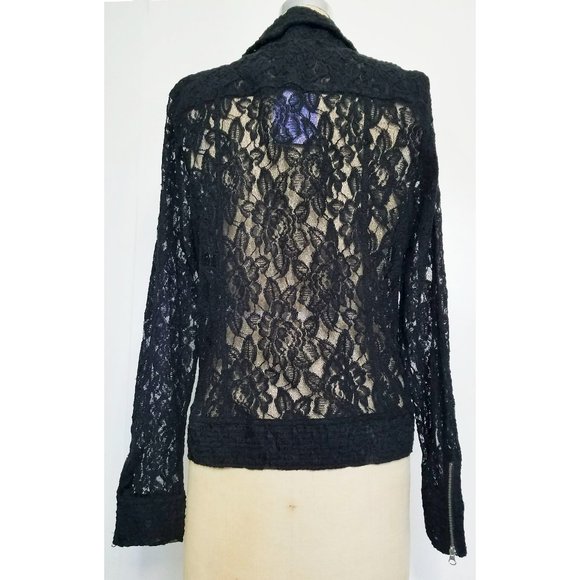 Hot in Hollywood Womens Sugar Moto Sheer Black Lace Jacket M NWT - Picture 5 of 13